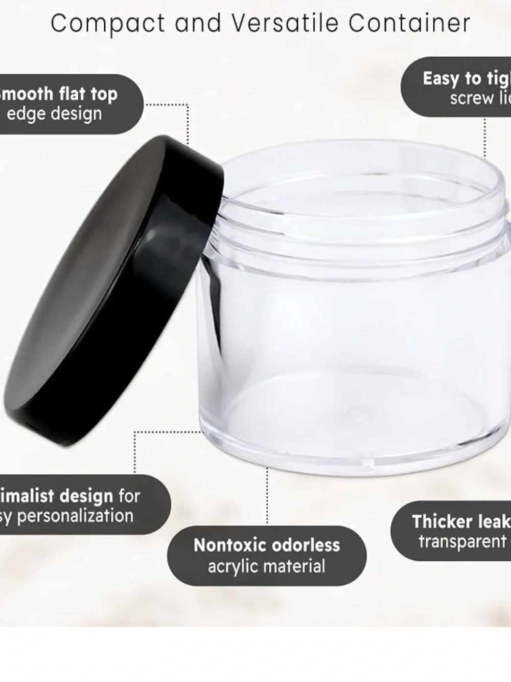 CLEAR Plastic Storage Jars with Black Lids NWOT